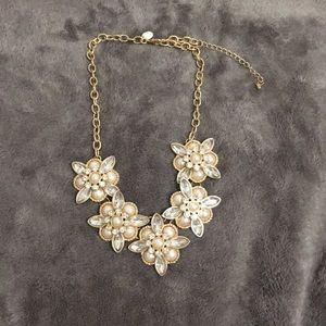 Pearl and Crystal Gold Statement necklace